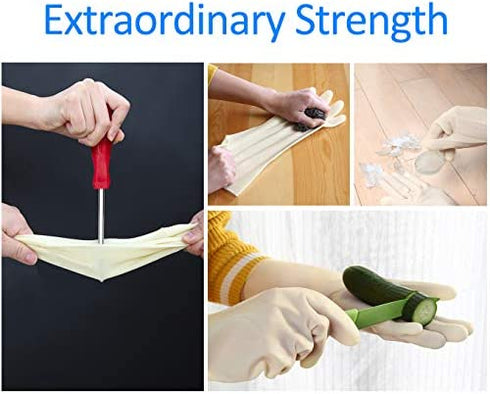 BOOMJOY Cleaning Gloves, Dishwashing Gloves, Reusable Rubber Kitchen Gloves Heavy Duty, Bathroom, White, 3 Pairs, Size-L