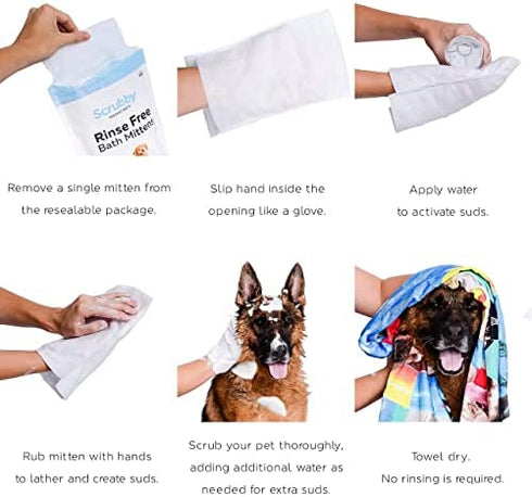 ScrubbyPet No Rinse Pet Wipes- Use Pet Bathing, Pet Grooming Pet Washing, Simple to Use,Just Lather, Wipe, Dry. Excellent Sensitive Skin. The Ideal Pet Wipes Bathing Your Pet Dog Cat.
