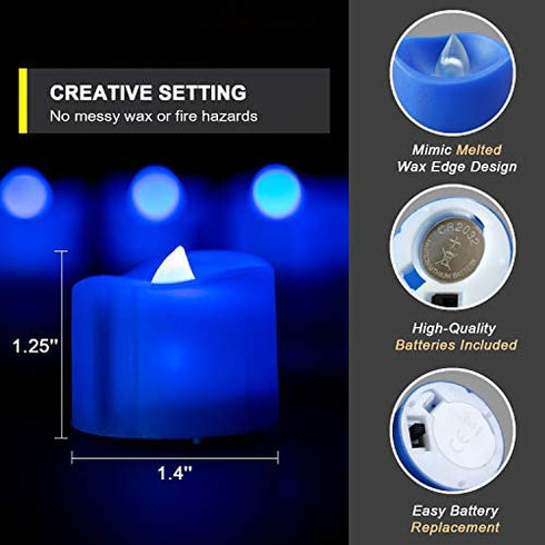 Homemory 24PACK Blue Tea Lights Candles, Flameless Flickering LED Candles Battery Operated, Navy Blue Tea Lights, Blue Base, Batteries Included