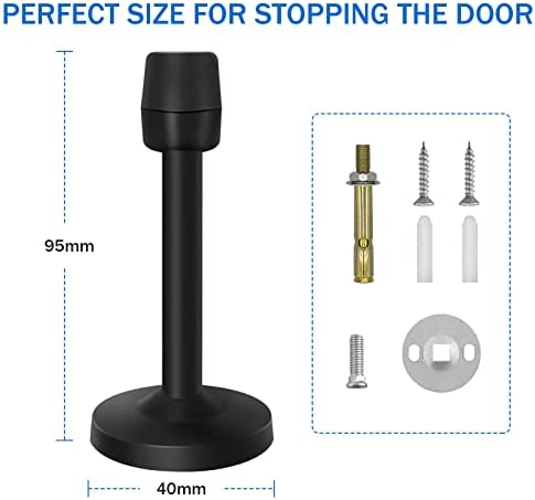Door Stops 2 Pack, Brushed Satin Door Stopper Mute Solid Rigid Door Stop with No Odor Rubber Tip, 4 inch Heavy Duty Nickel Rubber Door Holder, Black Doorstops