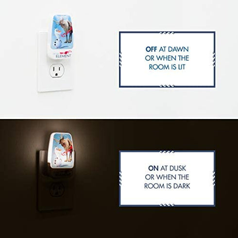 Disney Frozen 45830 LED Night Light, Olaf and Sven, Plug-in, Dusk-to-Dawn Sensor, Girl’s Room Décor, UL-Certified, Ideal for Bedroom, Nursery, Bathroom, Kid's Playroom