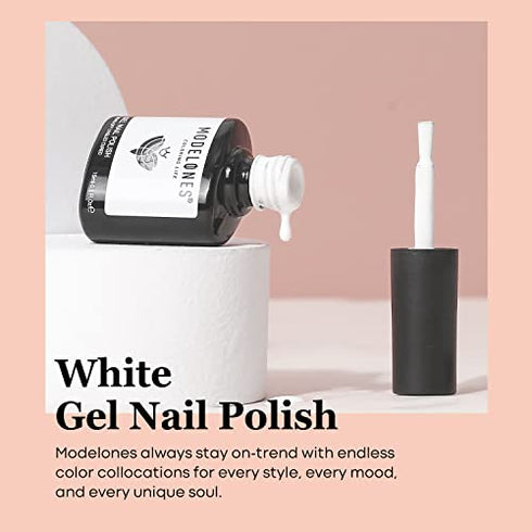 modelones Gel Nail Polish, 1 Pcs 15ml Milky Pure White Color Gel Polish Set Soak Off LED Long-Wear Mirror Shine Essential Nail Gel Salon Manicure Design DIY at Home, 0.5 Fluid Ounces