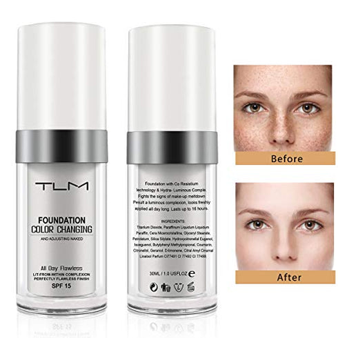 ReviGLam TLM Colour Changing Liquid Foundation Hides Wrinkles & Lines, BB Cream Makeup Base Concealer Cover Moisturizing Fluid for all Skin Tone SPF15, Pack of 2