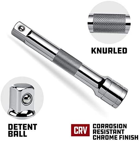 Powerbuilt 1/4" Drive Extension Bar Set, 3 Piece, Includes 2, 3, and 6 Inch Extensions, Use Ratchet to Reach, Non-Slip Grip 640842