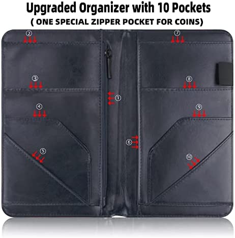BVYA Upgraded 10 Pockets PU Server Book Organizer, Server Books with Zipper Pocket, Guest Check Pen Holder Serving Book Fit Server Waitress Apron, With a Pen
