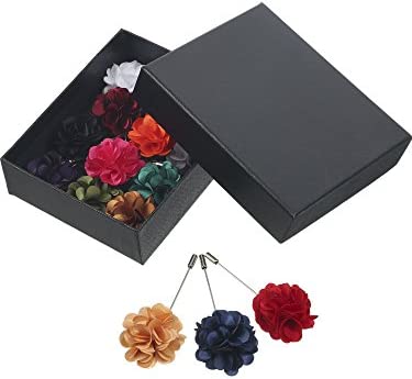 Pangda 15 Pieces Men's Lapel Pin Handmade Satin Flower Boutonniere Pin with Gift Box for Suit Wedding Groom (Multicolor A)