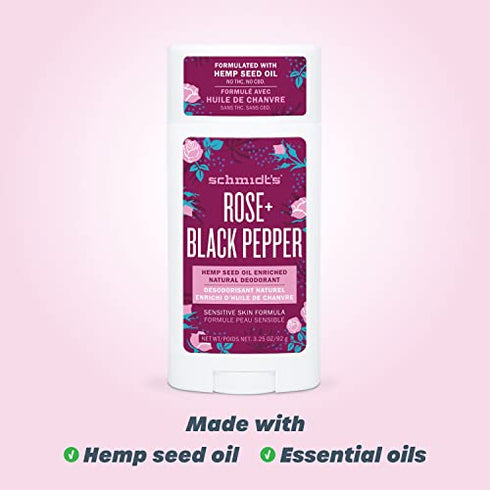 Schmidt's Aluminum Free Natural Deodorant for Women and Men, Rose + Black Pepper for Sensitive Skin with 24 Hour Odor Protection, Certified Cruelty Free, Vegan Deodorant, 3.25 Ounce (Pack of 3)