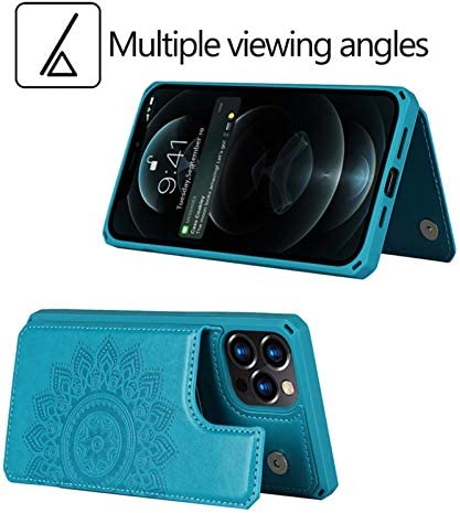 Jaorty iPhone 12 Pro Max Wallet Case with RFID Blocking Card Holder,Premium PU Leather Double Magnetic Buttons Stand Flip Wrist Lanyard Strap Back Cover for iPhone 12 Pro Max 6.5 Inch,Blue