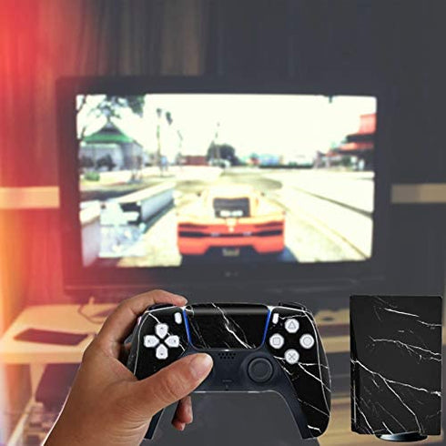 Ps5 Stickers Full Body Vinyl Skin Decal Cover for Playstation 5 Digital Edition Console Controllers (CD Version, Black Glass)