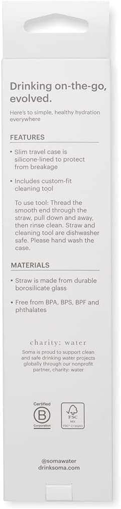 SOMA Glass Straw with Silicone Lined Travel Case and Cleaning Tool, 8-inch, Blush (501-16-01)