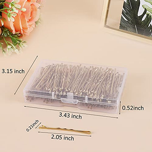 Laicky Bobby Pins, 200Count Blonde Hair Pins Hairpins with Box for Women Lady Girls Kids Hair Pin Invisible Wave Hairgrip Barrette Hairclip Bulk Hair Accessories (Blonde,2.2 Inch)