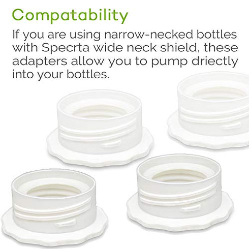 PumpMom Pump Bottle Adapter, Baby Bottle Thread Changer Converter for Spectra S1 S2 Pump Wide Mouth Flanges to Use Standard Sized Bottles. Compatible with Medela, Ameda, Dr. Brown Narrow Neck Bottles