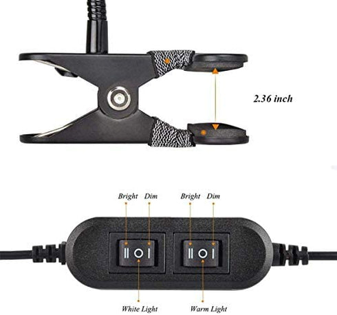 CLOOOUDS 7W Clip on Light, LED Clip On Lamp, USB Reading Book Light, Bed Lamp,Desk lamp, Warm Light and White Light