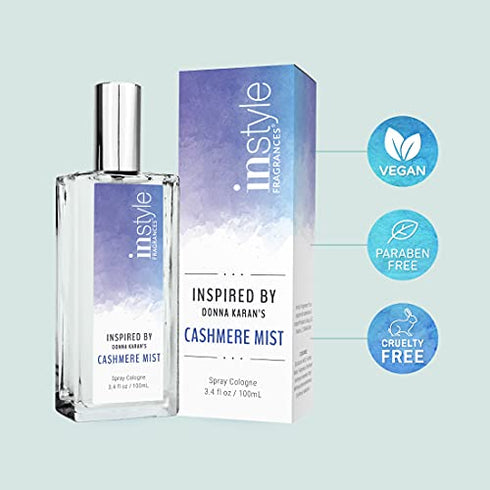 Instyle Fragrances | Inspired by Donna Karan's Cashmere Mist | Women’s Eau de Toilette | Vegan, Paraben Free, Phthalate Free | Never Tested on Animals | 3.4 Fluid Ounces