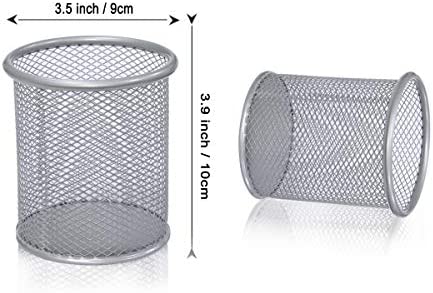 Qualsen Pen Holder for Desk 4 Pack, Mesh Desk Organizer Pencil Holder for Desk, Mesh Pen Holders Office Pen Organizer Silver, 4 Pack