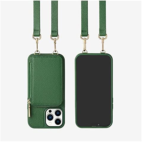 ZVE iPhone 12 Pro/iPhone 12 Zipper Wallet Case, Crossbody Phone Case with Credit Card Holder Wrist Strap Purse Cover Gift for Women Compatible with iPhone 12 Pro/iPhone 12?6.1 inch?-Dark Green