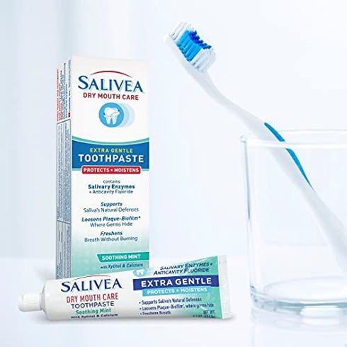 SALIVEA Dry Mouth Toothpaste - Soothing Mint Toothpaste with Natural Salivary Enzymes - Gentle Toothpaste to Aid Dry Mouth Care - Natural, Paraben Free Dry Mouth Toothpaste - Mint Flavor (4.3 oz Tube)