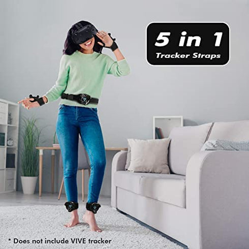 AMVR VR Full Body Tracking Straps, Adjustable Tracker Straps and Belt for HTC Vive Tracker (1 Tracker Belt + 2 Palm Straps + 2 Foot Straps, Vive Tracker NOT Included)