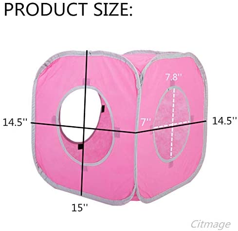 Citmage Cat Cube Pop Up Non-Woven Fabric Play Tent Toy with Hook and Loop,3 Peek Holes Collapsible,Lightweight,Provide Exercise Game for Cats,Kitties,Puppies (Pink)