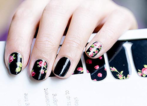 WOKOTO 6 Pieces Flower Adhesive Nail Art Polish Stickers Tips With 1Pc Nail File Fish Nail Wraps Decal Strips Manicure Kit For Women