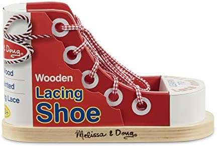 Melissa & Doug Deluxe Wood Lacing Sneaker - Learn to Tie a Shoe Educational Toy - Shoe Tying Practice For Kids, Developmental Toys For Preschoolers And Toddlers