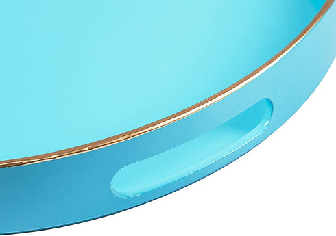 MAONAME 13" Round Tray, Blue Serving Tray with Handles, Modern Decorative Tray for Coffee Table, Plastic Ottoman Tray for Ottoman, Bathroom, Decor