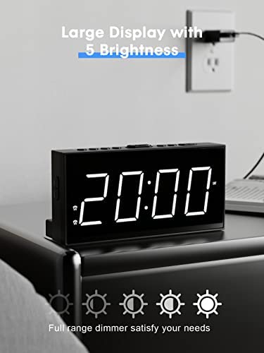 Digital Alarm Clock with USB Charger for Bedroom, 7" Large Display Bedside Clock with Battery Backup, Dual Alarm, Dimming Mode, Loud Alarm Clock for Heavy Sleeper, Bedroom Living Room Office Decor