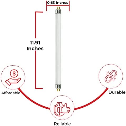 BULBMASTER F8T5 Fluorescent Light Bulbs - F8 T5 8W 4100K Fluorescent 12" Under Cabinet Light Bulbs Cool White 12” Linear T5 380 Lumens - Under The Counter Small Fluorescent Light Bulb - Pack of 6