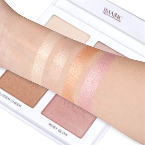 CCbeauty 4 Color Highlighter Makeup Palette with Powder Brush Shimmer Bronzers Contour Shadow Illuminating Highlight Blush Palette Cheek Cosmetic Kit,Pearl,Valentine's Day Gift Sets for Her, Girls Women
