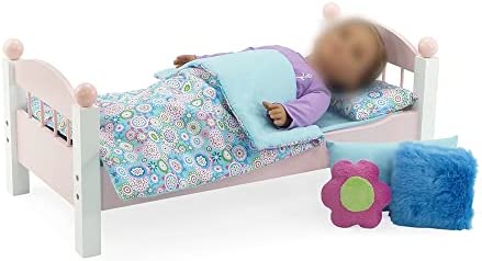 Emily Rose 18 Inch Doll Bed Crib Cradle Bedding Accessory Gift Set Kids Girls | Fun 6 PC Reversible Doll Accessories Play Set for 14"-18" Doll Beds