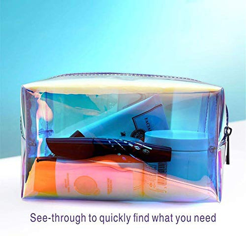 F-color Holographic Makeup Bag - Clear Makeup Bag for Women - Travel Clear Cosmetic Bag - Waterproof Large Clear Makeup Pouch with Zipper , Purple