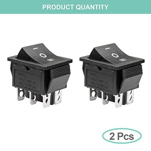 2Pcs DPDT 6 Pins 3 Position ON/Off/ON Black Rocker Toggle Switch for Car and Boat AC 20A/125V 16A/250V KCD2 by QTEATAK