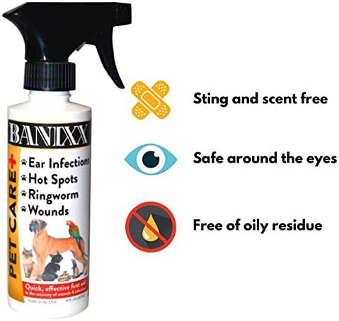 Banixx Pet Care 8oz for Ear Infections, Hot Spots, Itchy Dry Skin, Ringworm, Yeast Infections. Safe Around The Eye.