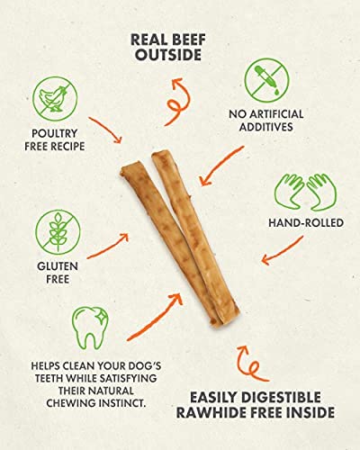 Canine Naturals Beef Chew - Rawhide Free Dog Treats - Made With Real Beef - Poultry Free Recipe - All-Natural and Easily Digestible - 5 Inch Stick Chews