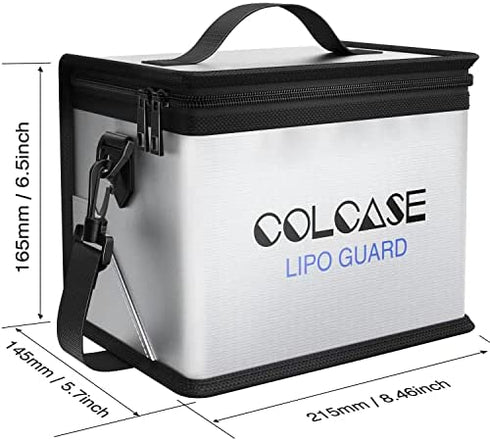 COLCASE Upgraded Fireproof Explosionproof Lipo Safe Bag for Lipo Battery Storage and Charging , Large Space Highly Sturdy Double Zipper Lipo Battery Guard (8.46x5.70x6.5 in)