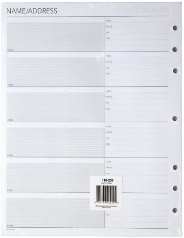 Day Runner Telephone and Address Pages, Refill, Loose-Leaf, Undated, for Planner, 8-1/2" x 11", Size 5, 30 Sheets/Pack (018-230)