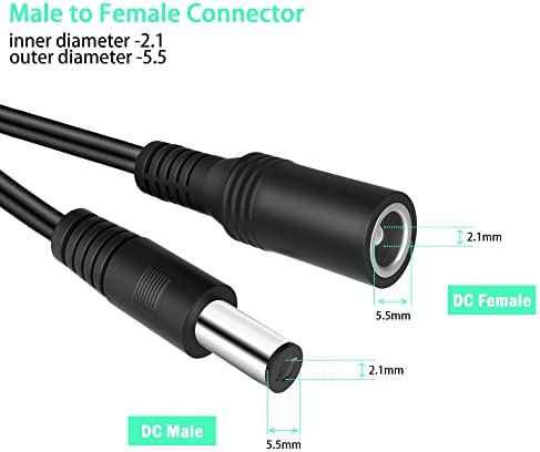 30FT DC Power Extension Cable 5.5mm x 2.1mm 12V DC Extension Cord Security Camera Wire Male to Female for CCTV Indoor Camera,Standalone LED Strip,DC Power Supply Adapter Extender Cable