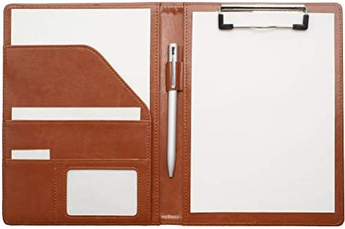 Junior Padfolio Clipboard Small for 7 x 9 Writing Pad Refillable, Mymazn Faux Leather Folder A5 for Folio Notepad Legal pad 5 x 8 Junior Size Folio Portfolio (Brown)