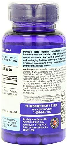 Puritan's Pride Melatonin 10 mg Sleep aid Insomnia Relax Sleep Pill 120 Capsules (3-Pack)