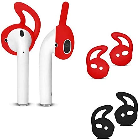 Airpods Case, Airpods Accessories Kits, 2 Packs Protective Silicone Cover Skin Apple Airpods Anti-Lost Airbag Belt,Airpods Ear Hook for Apple AirPods 2nd 1st Generation (Black+Red)