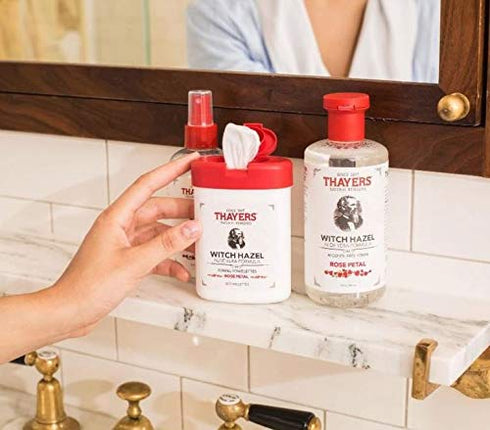 THAYERS Alcohol-Free Witch Hazel Toning Towelettes with Aloe Vera, Rose Petal, 25 Count