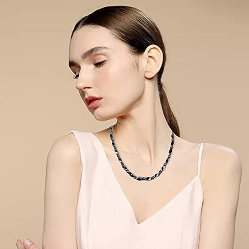 IRUMENG Mens Hematite Necklace Black, Strong Magnetic Necklace for Healing Therapy Reduce Pain in the Neck, Shoulder, and Head - 21.6 inch (55cm)