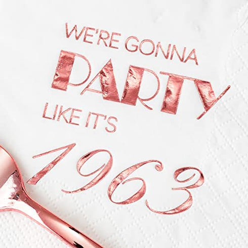 Crisky 60th Birthday Cocktail Napkins Rose Gold for Women 60th Birthday Party Decorations for Cake Dessert Berverage Table, 60th Birthday Party Supplies,50 Pcs Disposable Napkins, 3-Ply