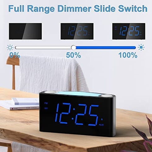 Digital Alarm Clock for Bedroom - 7 Color Night Light,2 USB Chargers,7.5" Large Number Screen & Slider Dimmer,12/24 H,Battery Backup,Easy Loud Electric Alarm Clock for Heavy Sleeper,Boy&Girl Kids Teen