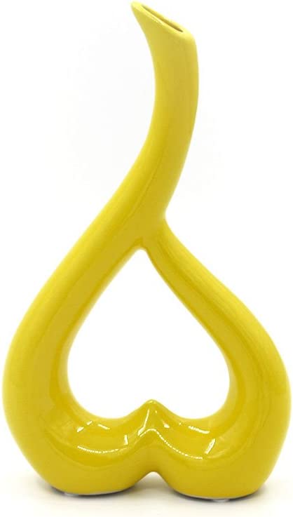 YINUOYOUJIA-Ceramic Art Vase 10"Red, Black, White,Yellow, Green? Ideal Gift for Wedding or Special Occasions for Use in Home Office, Decor, Floor Vases, Spa, Aromatherapy (Yellow)
