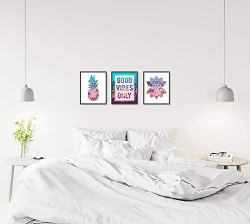 Brooke & Vine - Good Vibes Beach Teen Girl Room Wall Decor Art Prints - (UNFRAMED 8x10) VSCO Inspirational Wall Art, Motivational Quotes Posters for Kids, Tween Women Office Bedroom, Dorm, Desk (Pineapple Mandala Good Vibes Only)