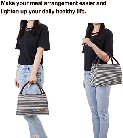 Buringer Reusable Insulated Lunch Bag Cooler Tote Box Meal Prep for Men & Women Work Picnic or Travel (Grey White Stripes)