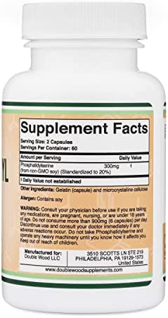 Double Wood Supplements PhosphatidylSerine 300mg Per Serving, Manufactured in The USA, 120 Capsules (Phosphatidyl Serine Complex)