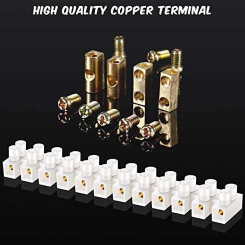 10 Pieces White Terminal Blocks 12-Position Terminal Strip Dual Row Screw Terminals Electric Wire Connector 4 mm² Wire Gauge, 20Amp 380V