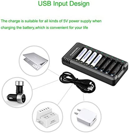 Rechargeable AA Batteries with Charger, POWEROWL 8 Pack of 2800mAh High Capacity Low Self Discharge Ni-MH Double A Batteries with Smart 8 Bay Battery Charger (USB Fast Charging, Independent Slot)